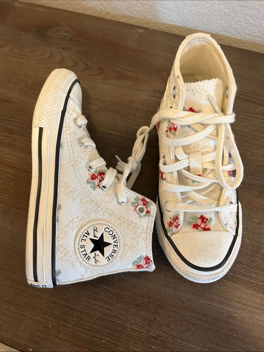 Converse White High Top Sneakers with Floral Embroidery